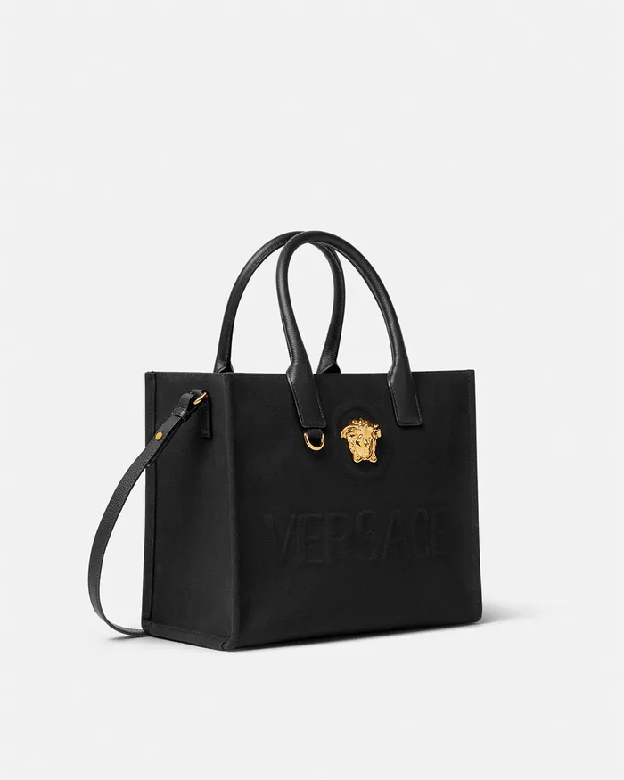 Versace Totes Women La Medusa Canvas Small Tote Bag Blackgold