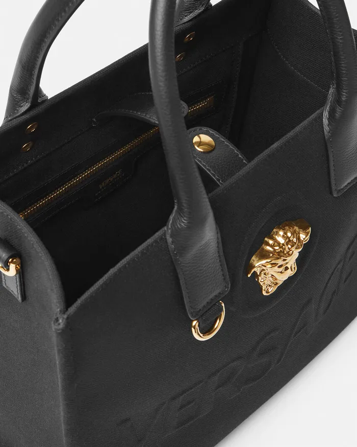 Versace Totes Women La Medusa Canvas Small Tote Bag Blackgold
