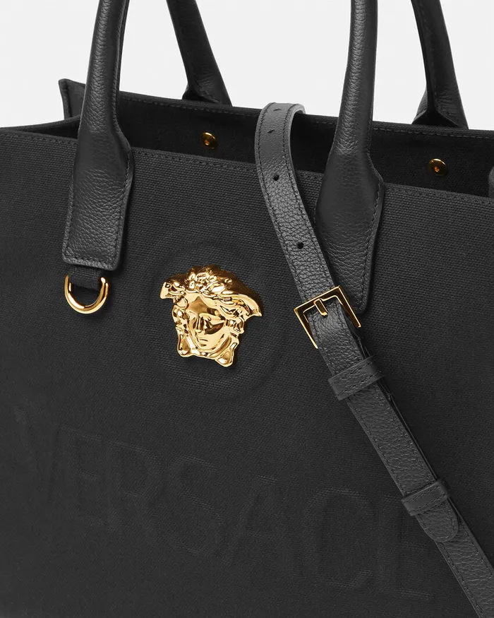 Versace Totes Women La Medusa Canvas Small Tote Bag Blackgold