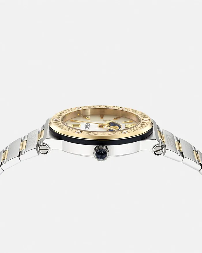 Versace Watches Women Greca Logo Moonphase Diamond Watch Silvergold