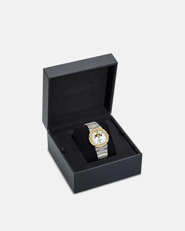 Versace Watches Women Greca Logo Moonphase Diamond Watch Silvergold
