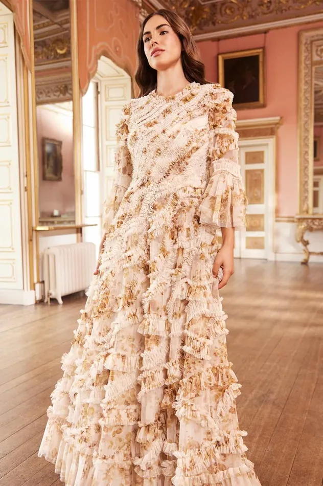 Vintage Rose Aaliyah Long Sleeve Gown Multi Women Needle and Thread Dresses