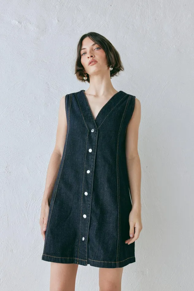 VRG GRL Aston Denim Mini Dress Indigo Women Mini Dresses
