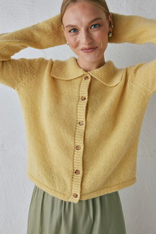 VRG GRL Avery Knit Cardigan Lemon Women Cardigans