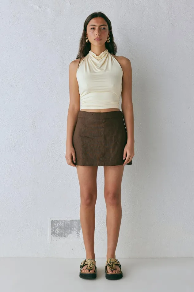 VRG GRL Blanco Linen Mini Skirt Chocolate Women Skirts VRG GRL Blanco Linen Mini Skirt Chocolate Women Skirts