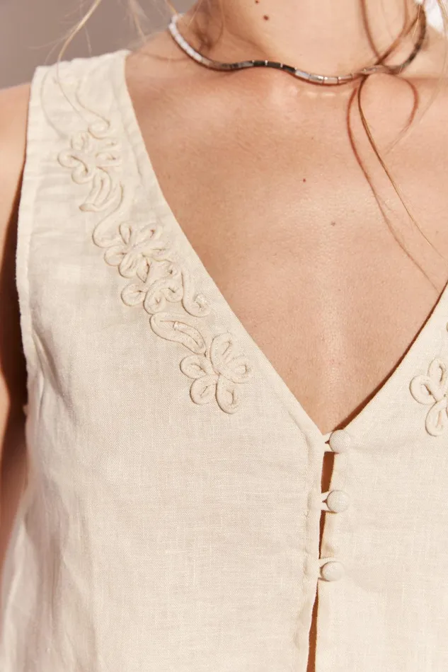 VRG GRL Bordeaux Linen Top Cream Women Sleeveless