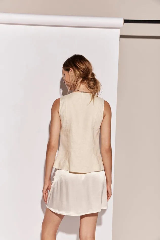 VRG GRL Bordeaux Linen Top Cream Women Sleeveless