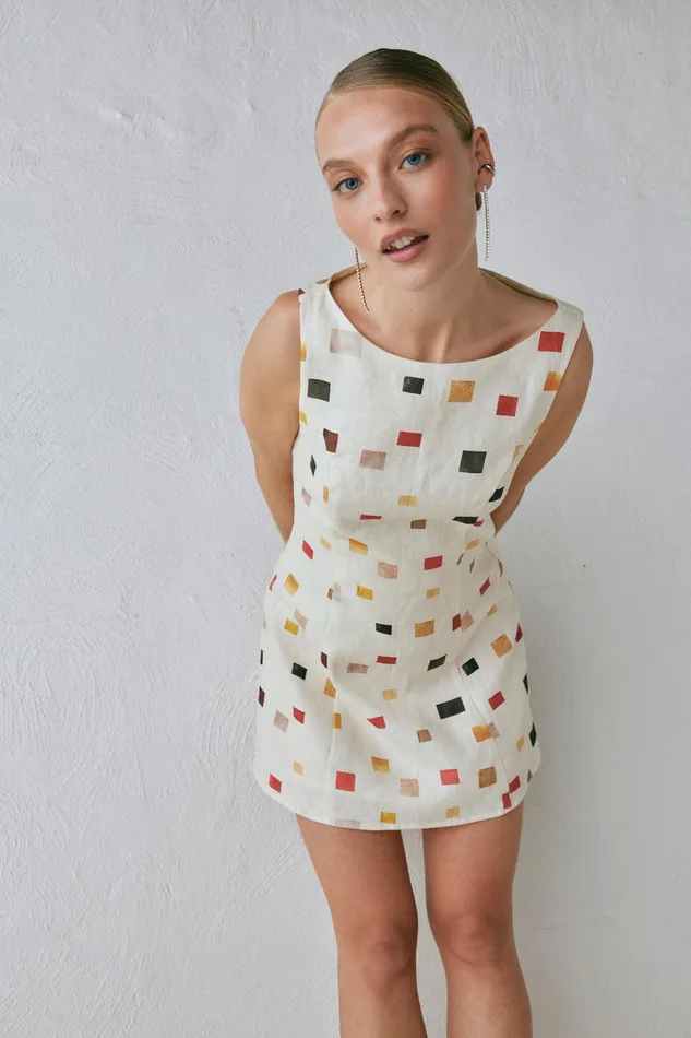 VRG GRL Chloe Linen Mini Dress Tile Women Mini Dresses