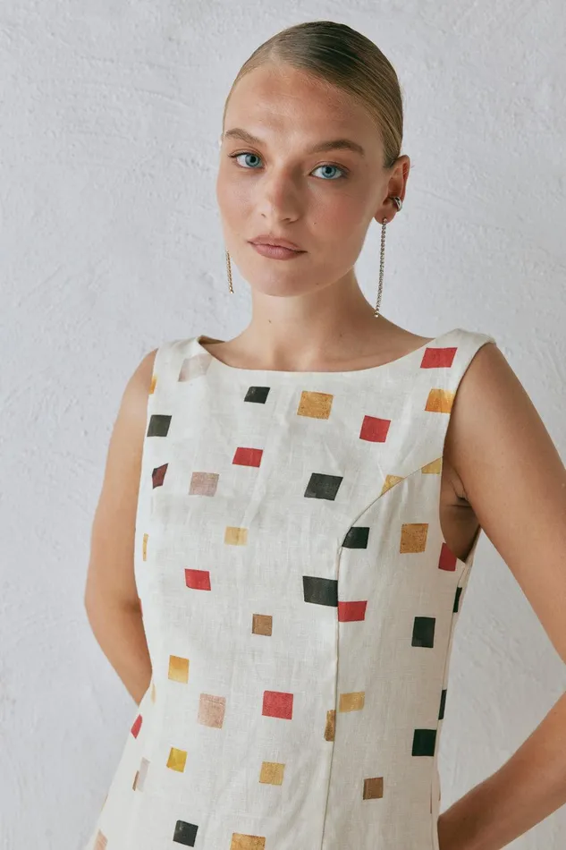VRG GRL Chloe Linen Mini Dress Tile Women Mini Dresses VRG GRL Chloe Linen Mini Dress Tile Women Mini Dresses