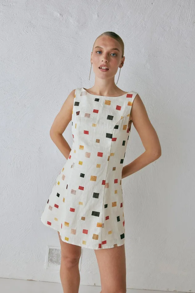 VRG GRL Chloe Linen Mini Dress Tile Women Mini Dresses VRG GRL Chloe Linen Mini Dress Tile Women Mini Dresses