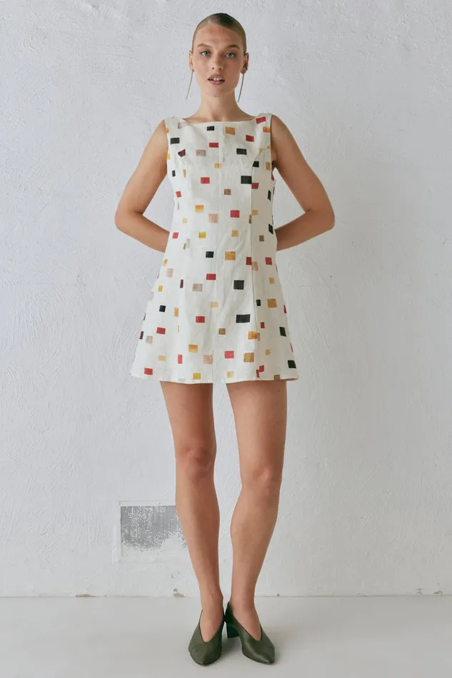 VRG GRL Chloe Linen Mini Dress Tile Women Mini Dresses VRG GRL Chloe Linen Mini Dress Tile Women Mini Dresses