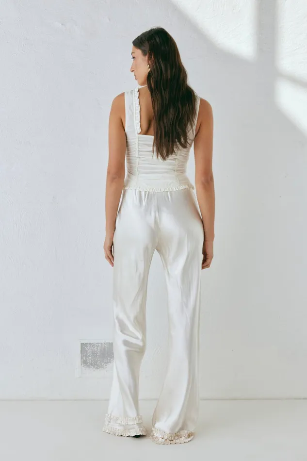 VRG GRL Citara Satin Pants White Women Pants VRG GRL Citara Satin Pants White Women Pants
