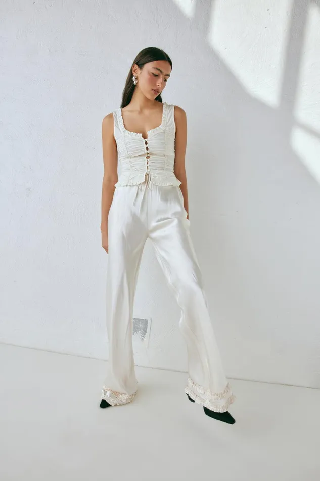 VRG GRL Citara Satin Pants White Women Pants VRG GRL Citara Satin Pants White Women Pants