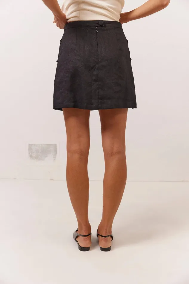VRG GRL Discoteca Linen Mini Skirt Black Women Skirts