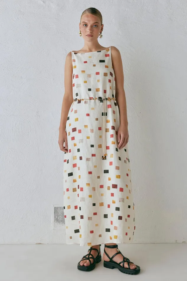 VRG GRL Elma Linen Midi Dress Tile Women MidiMaxi Dresses