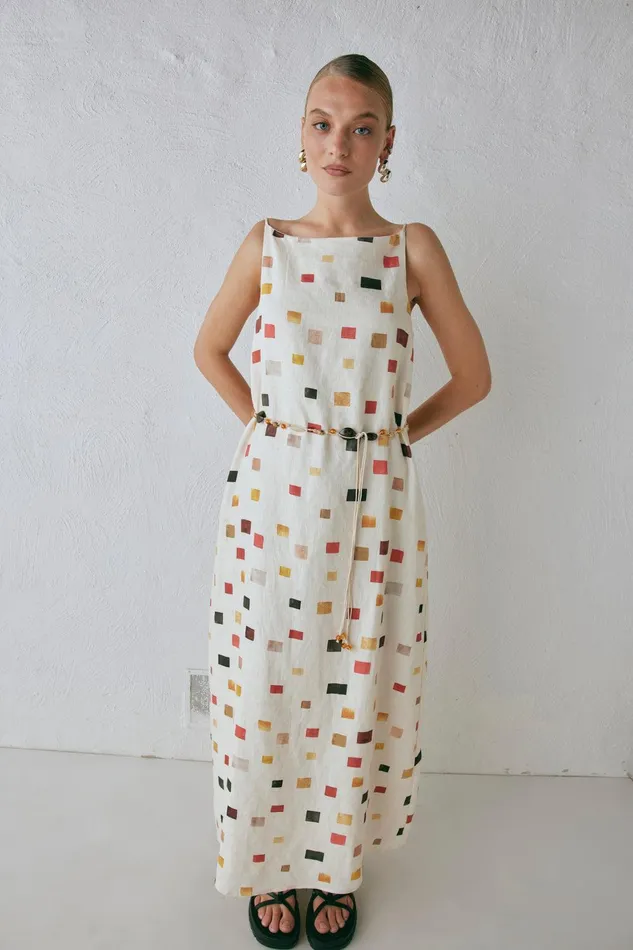 VRG GRL Elma Linen Midi Dress Tile Women MidiMaxi Dresses VRG GRL Elma Linen Midi Dress Tile Women MidiMaxi Dresses