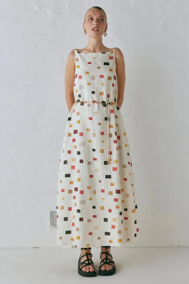 VRG GRL Elma Linen Midi Dress Tile Women MidiMaxi Dresses VRG GRL Elma Linen Midi Dress Tile Women MidiMaxi Dresses
