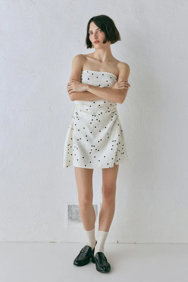 VRG GRL Gaia Linen Mini Dress Dot Women Mini Dresses VRG GRL Gaia Linen Mini Dress Dot Women Mini Dresses