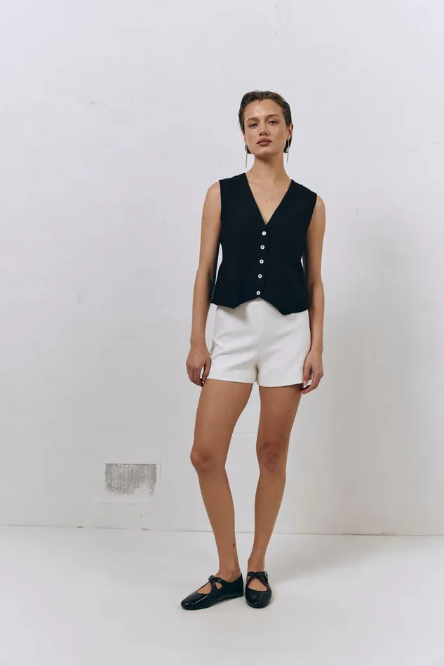 VRG GRL Italian Streets Linen Vest Black Women Vests VRG GRL Italian Streets Linen Vest Black Women Vests