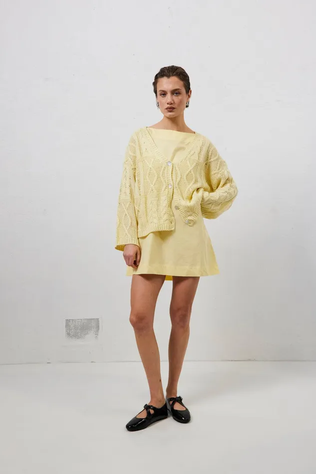 VRG GRL Lola Knit Cardigan Lemon Women JumpersSweaters