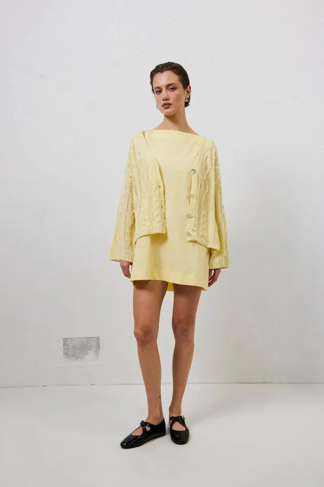 VRG GRL Lola Knit Cardigan Lemon Women JumpersSweaters VRG GRL Lola Knit Cardigan Lemon Women JumpersSweaters
