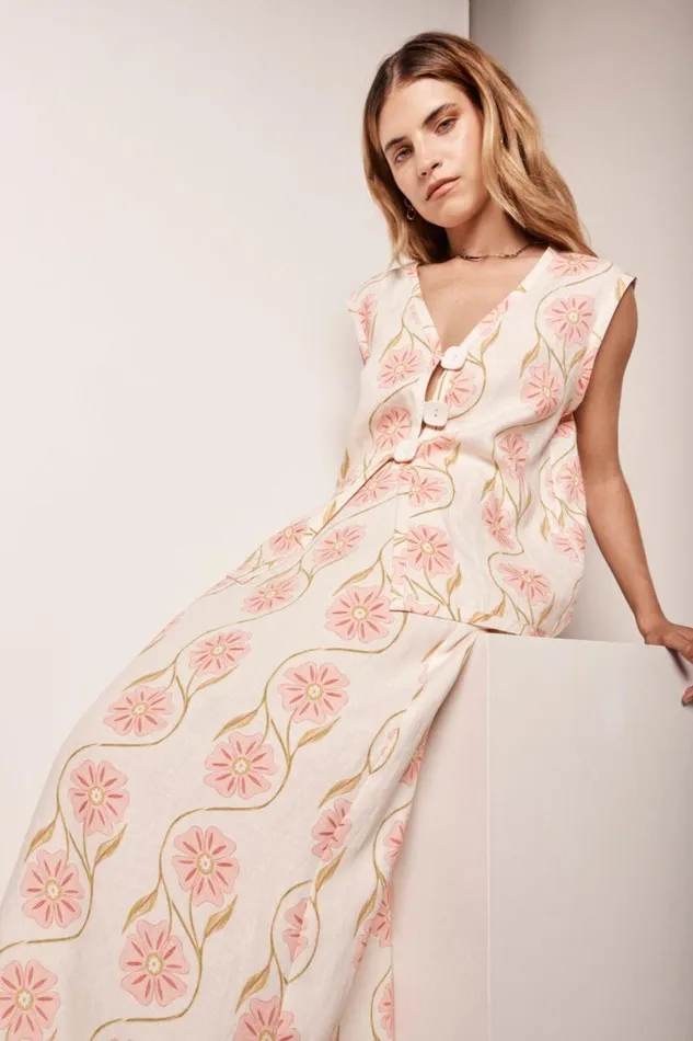 VRG GRL Lorena Linen Vest Bloom Women Sleeveless