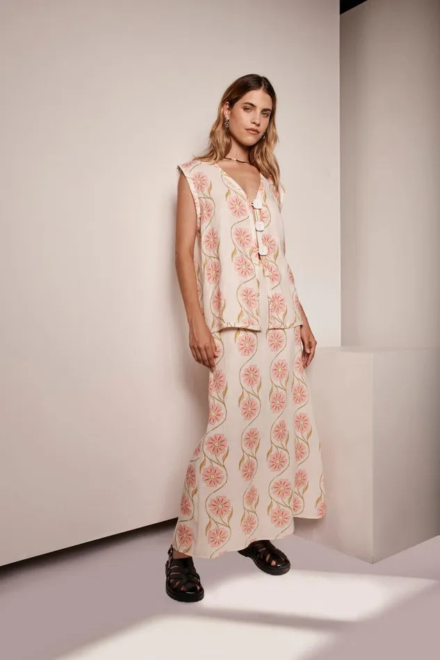 VRG GRL Lorena Linen Vest Bloom Women Sleeveless