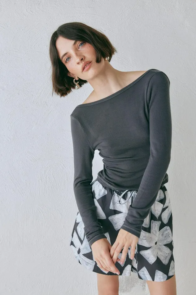 VRG GRL Lori Top Charcoal Women Long Sleeve