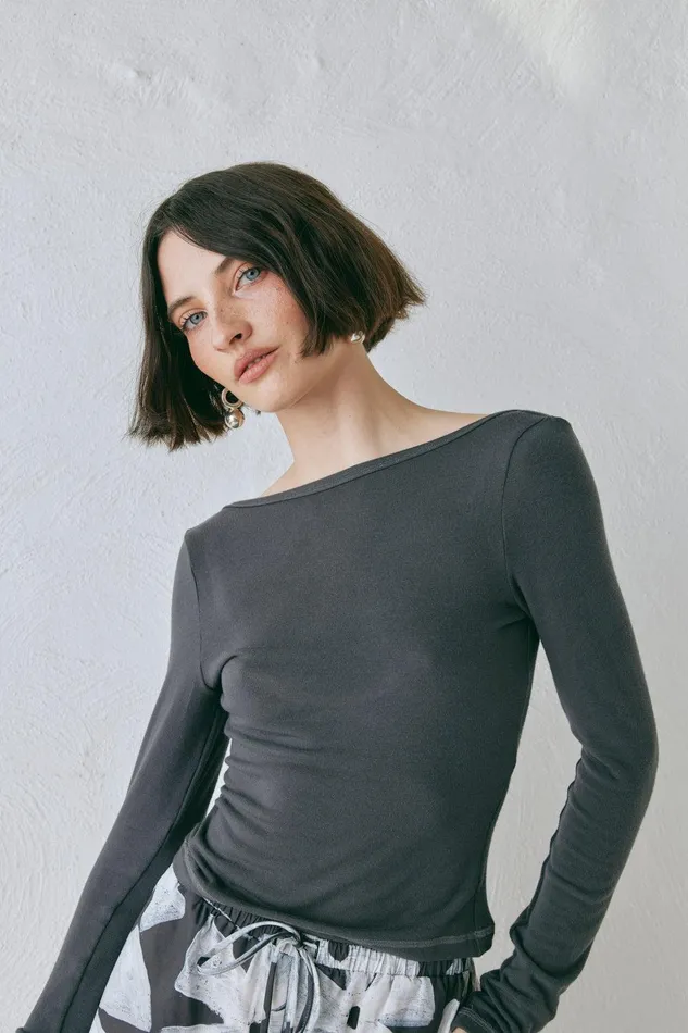 VRG GRL Lori Top Charcoal Women Long Sleeve