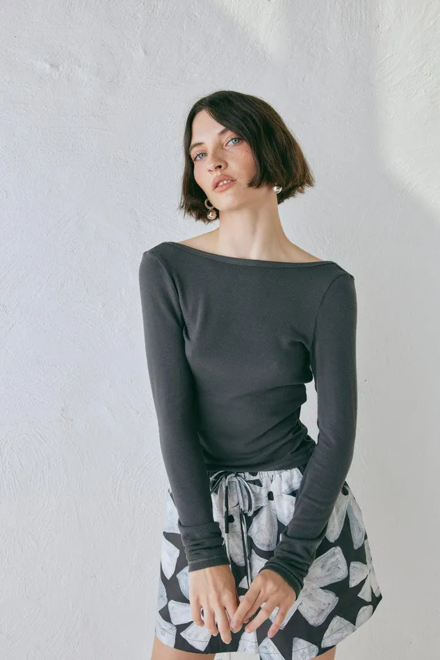 VRG GRL Lori Top Charcoal Women Long Sleeve