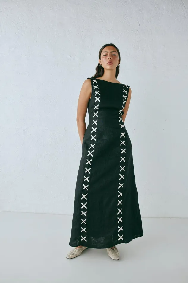 VRG GRL Maja Linen Maxi Dress Black Women MidiMaxi Dresses