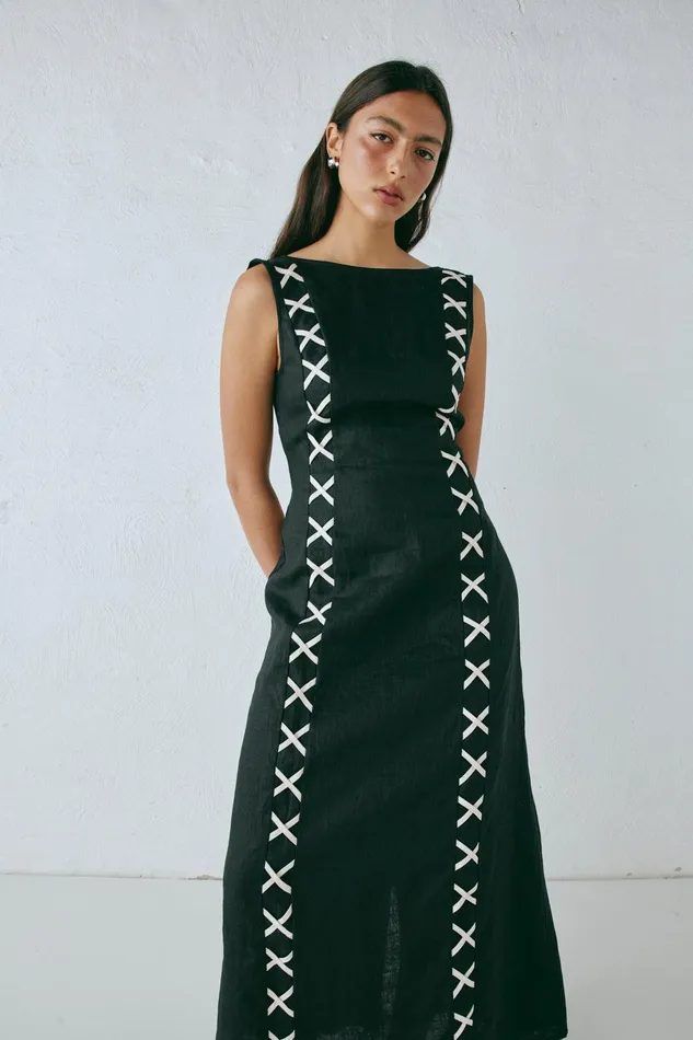 VRG GRL Maja Linen Maxi Dress Black Women MidiMaxi Dresses