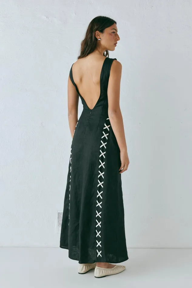 VRG GRL Maja Linen Maxi Dress Black Women MidiMaxi Dresses