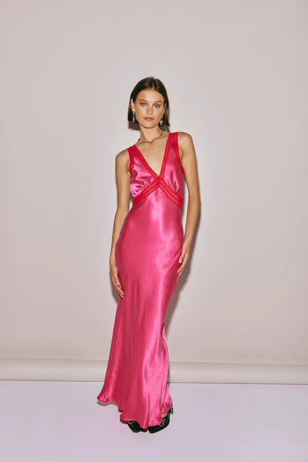 VRG GRL Meet Me On The Dance Floor Bias Cut Maxi Dress Fuchsia Women MidiMaxi Dresses