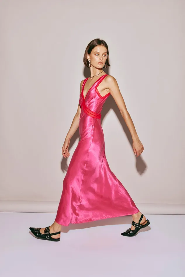 VRG GRL Meet Me On The Dance Floor Bias Cut Maxi Dress Fuchsia Women MidiMaxi Dresses