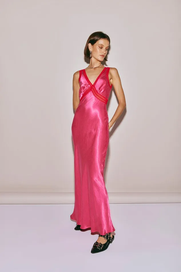 VRG GRL Meet Me On The Dance Floor Bias Cut Maxi Dress Fuchsia Women MidiMaxi Dresses