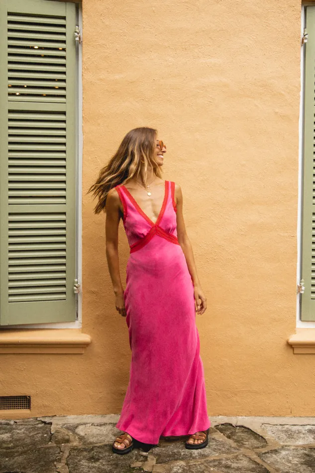 VRG GRL Meet Me On The Dance Floor Bias Cut Maxi Dress Fuchsia Women MidiMaxi Dresses