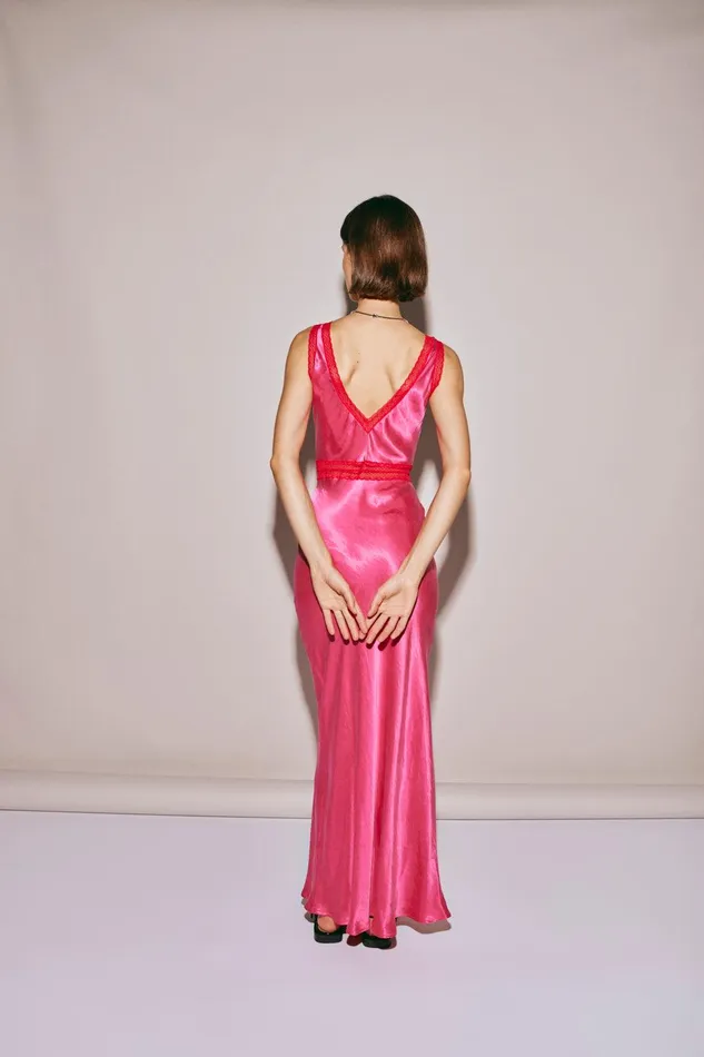 VRG GRL Meet Me On The Dance Floor Bias Cut Maxi Dress Fuchsia Women MidiMaxi Dresses