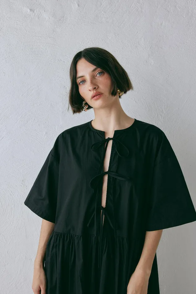 VRG GRL Naomi Smock Maxi Dress Black Women MidiMaxi Dresses