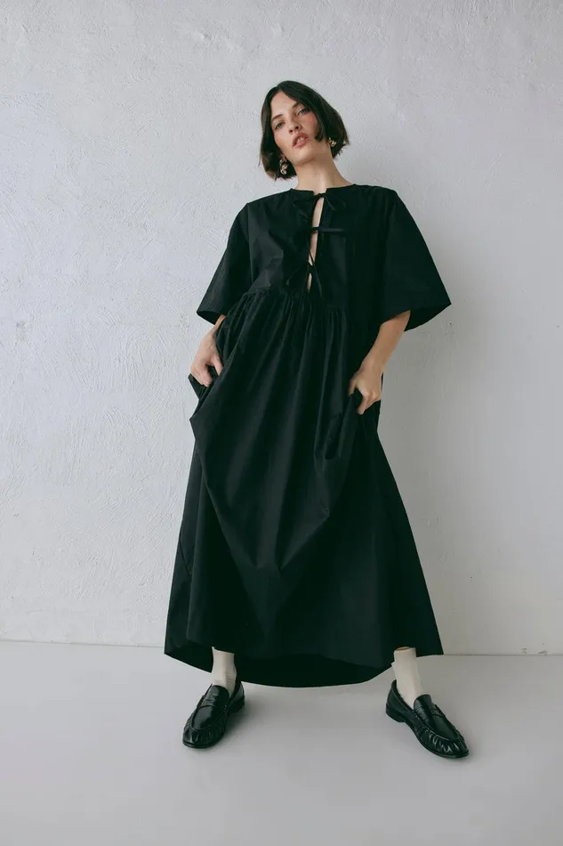 VRG GRL Naomi Smock Maxi Dress Black Women MidiMaxi Dresses