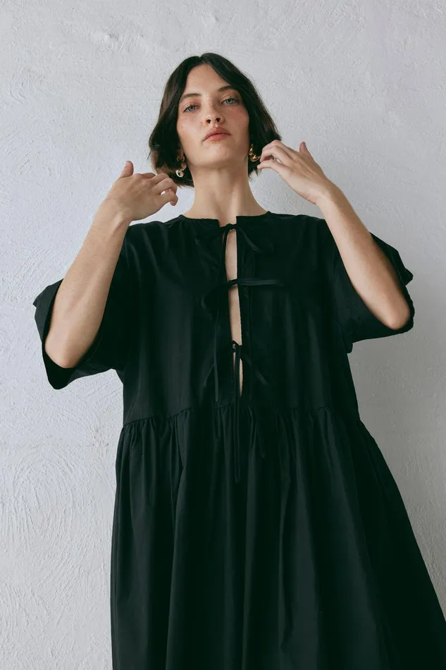VRG GRL Naomi Smock Maxi Dress Black Women MidiMaxi Dresses