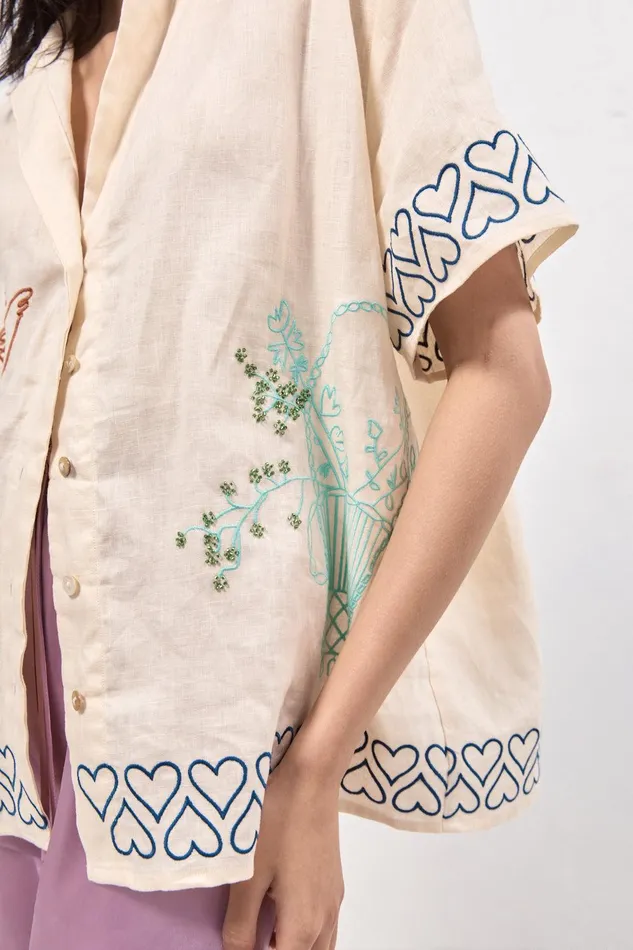 VRG GRL Natalia Linen Shirt Cream Women Short Sleeve VRG GRL Natalia Linen Shirt Cream Women Short Sleeve