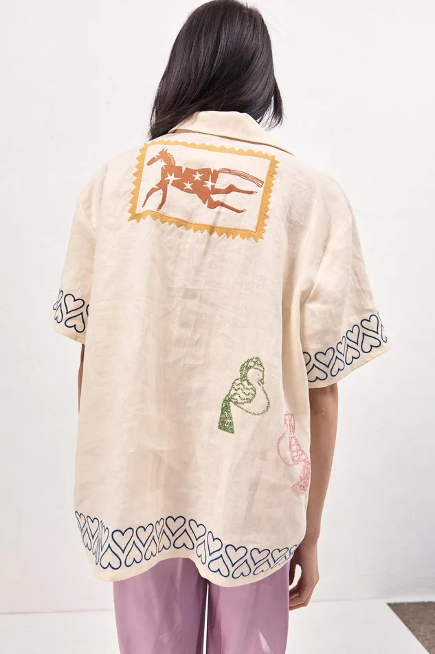 VRG GRL Natalia Linen Shirt Cream Women Short Sleeve VRG GRL Natalia Linen Shirt Cream Women Short Sleeve