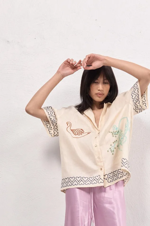 VRG GRL Natalia Linen Shirt Cream Women Short Sleeve VRG GRL Natalia Linen Shirt Cream Women Short Sleeve