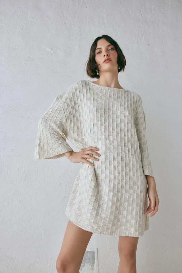 VRG GRL Pia Knit Tunic Cream Women Mini Dresses