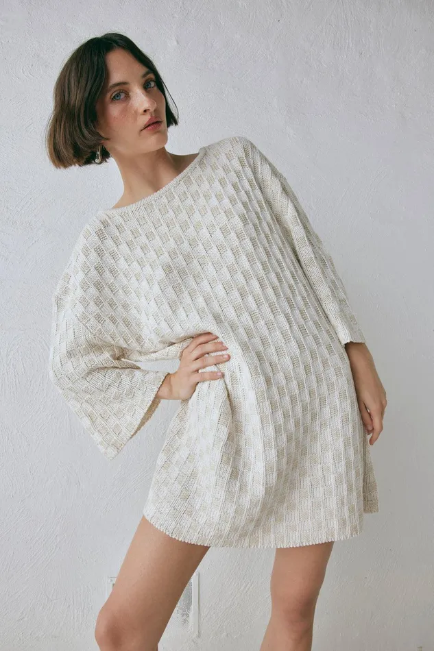 VRG GRL Pia Knit Tunic Cream Women Mini Dresses
