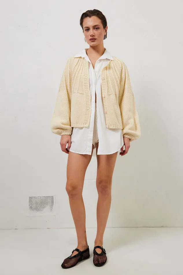 VRG GRL Riley Knit Cardigan Cream Women Cardigans