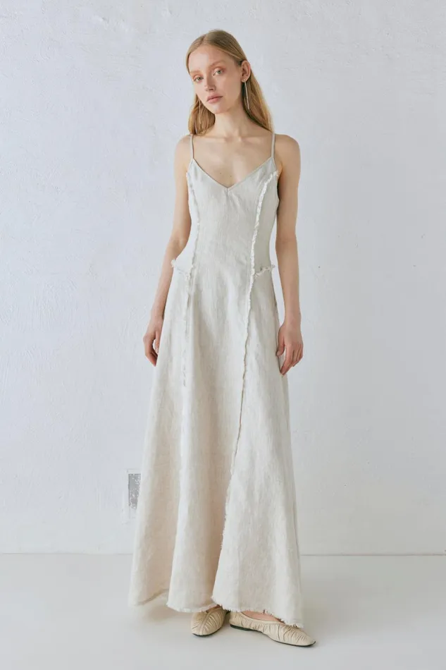 VRG GRL Thea Linen Maxi Dress Natural Women MidiMaxi Dresses