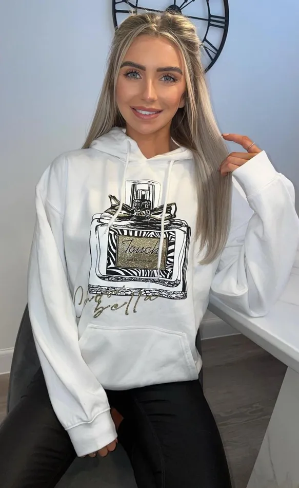 White 039Perfume039 Icon Hoodie Women Missfiga Tops