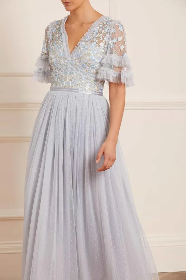 Wildflower Ditsy Bodice Ankle Gown Blue Women Needle and Thread Dresses